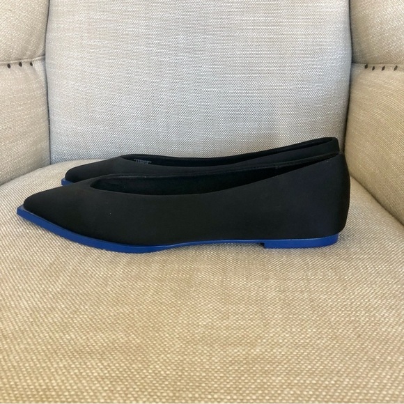 ASOS Flat Satin Pointed Toe Shoes With Electric Blue Boarder Around Sole. - Picture 3 of 10